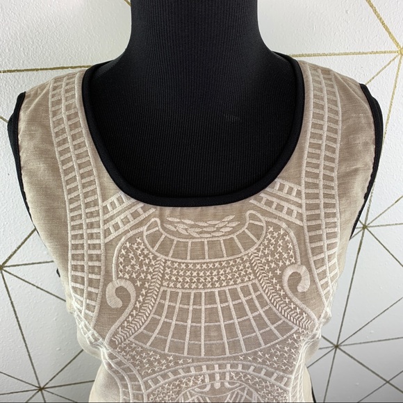 Esley Linen Blend Tie Back Embroidered Dress Small - Picture 4 of 12